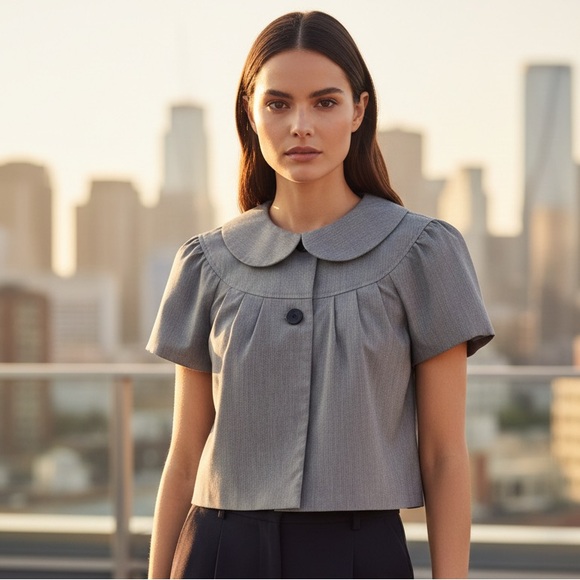 NY Collection Tops - Elegant Gray Women's short sleeved cropped jacket